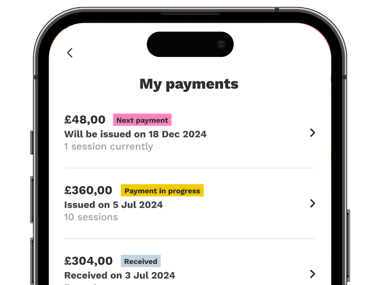 A smartphone screen showing completed payments on the Wecasa app